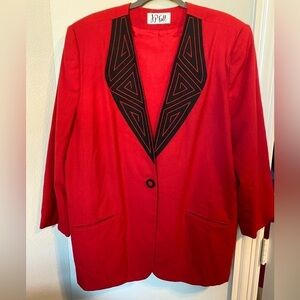 Red & Black Vintage Blazer & Skirt Set, 80s Women suit set, Sz 22,
